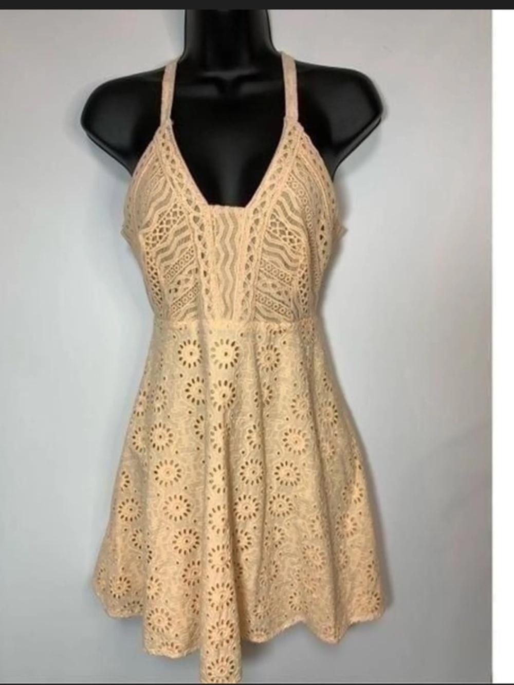 Gianni Bini Cream Crochet Halter Sundress
